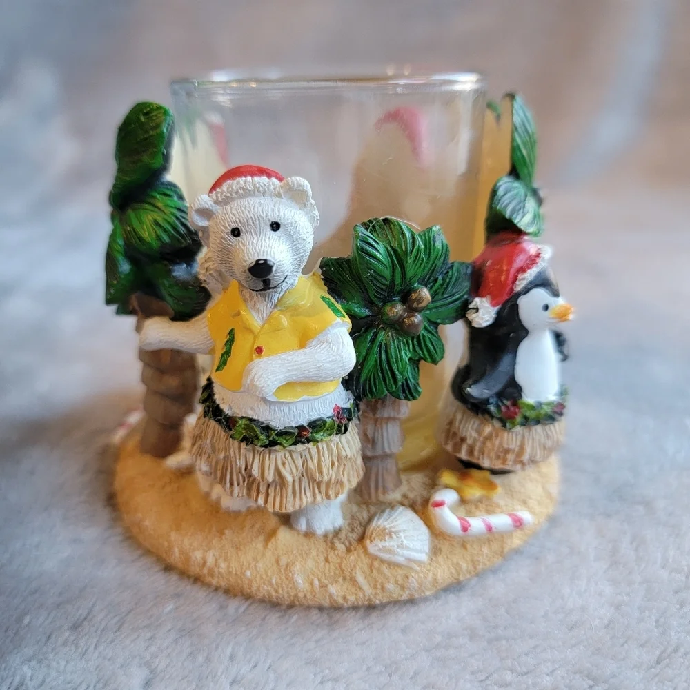 Yankee Candle Hula Santa And Friends Beach Christmas Votive Glass Candle Holder
